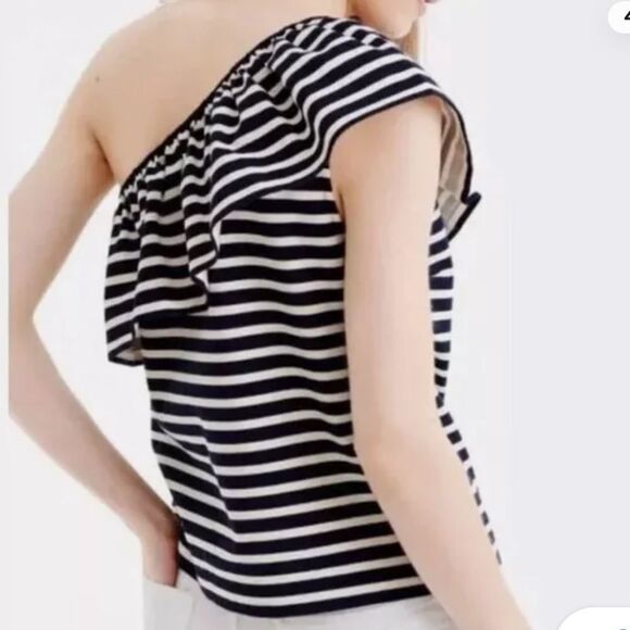 J. Crew One Shoulder Black and Ivory Striped Top Size XS - Picture 3 of 7